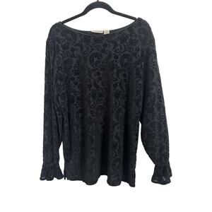 Vtg 90s Black Sheer Velvet Burnout Paisley Long Sleeve Size 1X Whimsgoth Gothic